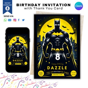 Superhero Birthday Invitation, Birthday Invitation, Party Invitation, Boys Bat Guy Birthday Invitation, Editable Birthday Invitation