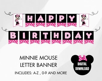 Minnie Mouse Geburtstagsbanner-Vorlage | Sofortiger PDF-Download | A-Z, 0-9 und mehr | DIY-Banner | Dekoration | Anlässe | Bereit zum Drucken