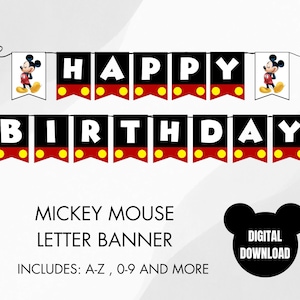 Mickey Mouse Birthday Banner Template | Instant PDF Download | A-Z, 0-9 and more | DIY Banner | Decoration | Occasions | Ready to Print