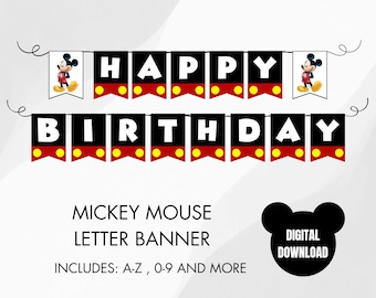 Mickey-Mouse-Geburtstagsbanner-Vorlage | Sofortiger PDF-Download | A-Z, 0-9 und mehr | DIY-Banner | Dekoration | Anlässe | Bereit zum Drucken