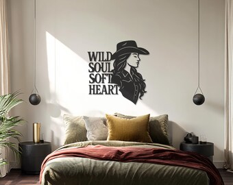 Wild Soul Soft Heart Cowgirl Wall Art, Western Woman Metal Sign, Farmhouse Wall Decor, Rustic Girl Silhouette, Country Home Gift