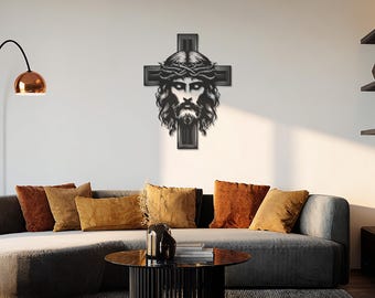 Jesus Cross Wall Art, Christian Metal Art with Jesus' Face, Religious Home Decor, Faith-Inspired Wall Decoration, Spiritual Artwork
