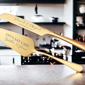 Personalized Cake Knife Serving Set - Engraved Wedding & Birthday Cake Cutter - Customized Gift