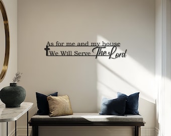 Letrero cristiano de pared, "En cuanto a mí y mi casa, serviremos al Señor", decoración de las Escrituras religiosas, letrero metálico con versículo bíblico, GIF de fe