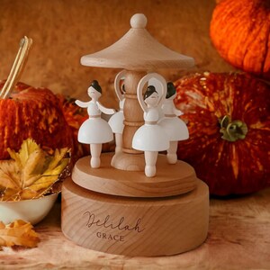 Custom Wooden Music Box - Christmas Melodies - Wood Horse Musical Carousel for Kids - Personalized Baby Shower Gift