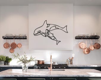 Dolphin Metal Wall Art, Ocean Animal Wall Decor, Sea Life Home Accent, Marine Themed Wall Hanging, Modern Beach House Gift, Metal Wall Art