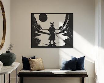 Japanese Samurai Warrior Wall Art, Minimalist Metal Decor, Unique Ninja Artwork, Japanese Sword Art,Home Decor, Gift for Martial Arts Lovers