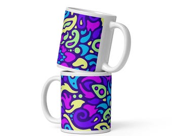 Cyber Bloom Coffee Mug – Swirly Floral Ceramic Tea Cup for Rave Enthusiasts