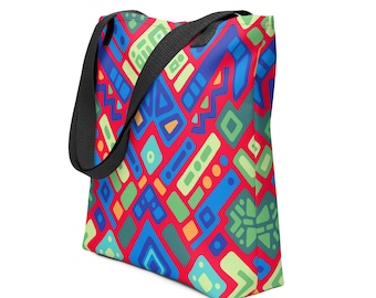 Reef Prism Tote Bag | Bright Red Geometric Shopper | Visual Dopamine Market Tote | Cleveland Artist