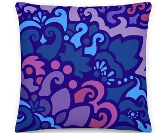 Midnight Berry Throw Pillow | Swirly Floral Abstract Cushion | Modern Art Decor
