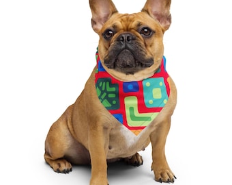 Reef Prism Bandana | Bright Red Geometric Pet Accessory | Cleveland Artist Necktie