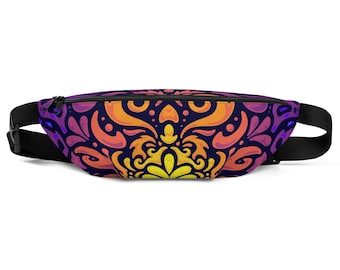 Maximalist Rave Fanny Pack - Chroma Burst Dopamine Fashion Bag - Navy Rainbow