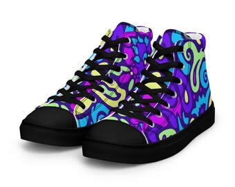 Womens Maximalist High Tops - Cyber Bloom Dopamine Fashion Shoes - Vibrant Retro Canvas Sneakers