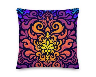Maximalist Throw Pillow - Chroma Burst Dopamine Décor Cushion - Dark Navy Rainbow