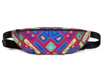 Reef Prism Fanny Pack | Geometric Abstract Waist Bag, Red Blue Green Orange Print