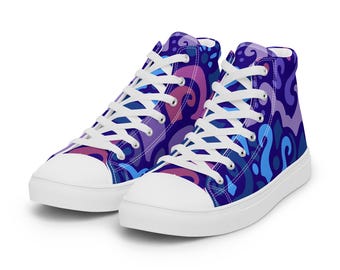Mens Midnight Berry Canvas Shoes - Maximalist High Tops - White/Black Sole - US Men 5-13