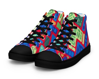 Mens Reef Prism High Top Canvas Shoes - Maximalist Dopamine Fashion Shoes - US Men 5-13