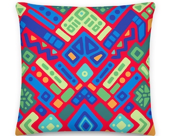 Reef Prism Throw Pillow | Bright Red Geometric Abstract Cushion (Ready to Display)