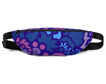 Midnight Berry Fanny Pack | Hand-Drawn Floral Swirl Art, Botanical Waist Bag