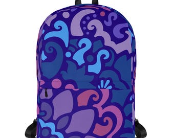 Midnight Berry Backpack | Hand-Drawn Floral Swirl Art | 15" Laptop Bag