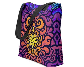 Maximalist Rave Tote Bag - Chroma Burst Dopamine Fashion Bag - Navy Rainbow