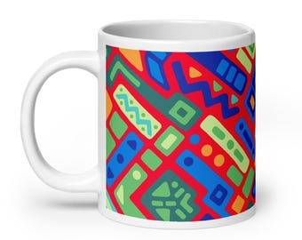 Reef Prism Coffee Mug | Bright Red Geometric Ceramic Cup | Abstract Drinkware