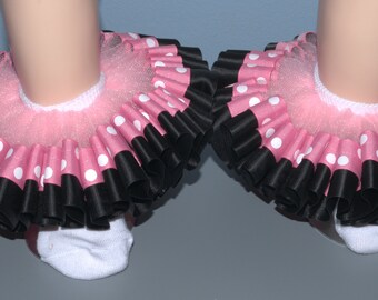 Black and Pink Polka dots ankle tutu socks, Detachable Toddler socks for Girls baby socks, Pink Minnie Mouse theme detachable Tutu socks,