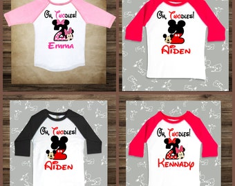 Oh Twodles Birthday Shirt: Mickey Mouse Raglan, Personalized 2nd Birthday