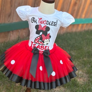 Oh Twodles Minnie Mouse Birthday Outfit: Red Tutu, Personalized Shirt