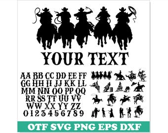 Western Font + Cowboy Rodeo Clipart Set - TTF SVG PNG files