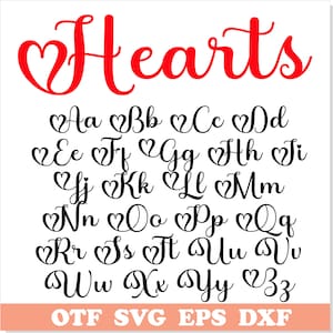 Valentines Day Font with Hearts TTF, Hearts Love SVG, Heart font svg, Love font svg, Hearts Letters svg, Cursive Font