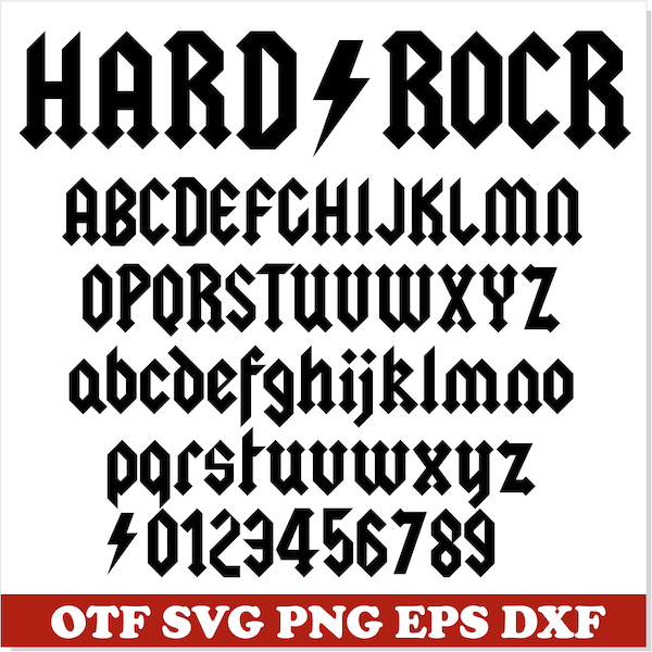Hard Rock Font TTF, Hard Rock Font SVG lightning, Rock Font png, Rock Font svg, Music svg font, Heavy Metal Font, Metal Font, Party font