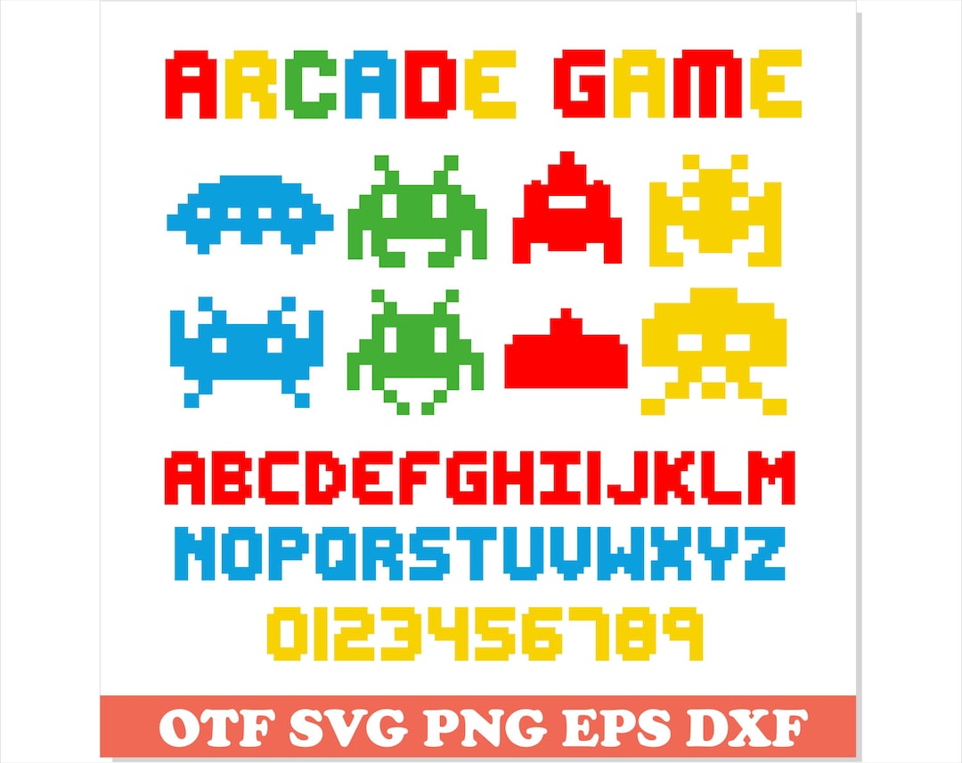 8 Bit Video Arcade Game SVG PNG Bundle | Pixel Font TTF, Arcade Game ...