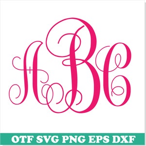 May include: A monogram design featuring the letters A, B, and C in a cursive script style. The letters are pink and are set against a white background.