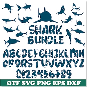 Shark Bundle SVG TTF PNG | Shark svg, Shark Font ott, Shark Font svg Cricut, Shark Silhouette svg, Shark letters svg, Shark Bundle png
