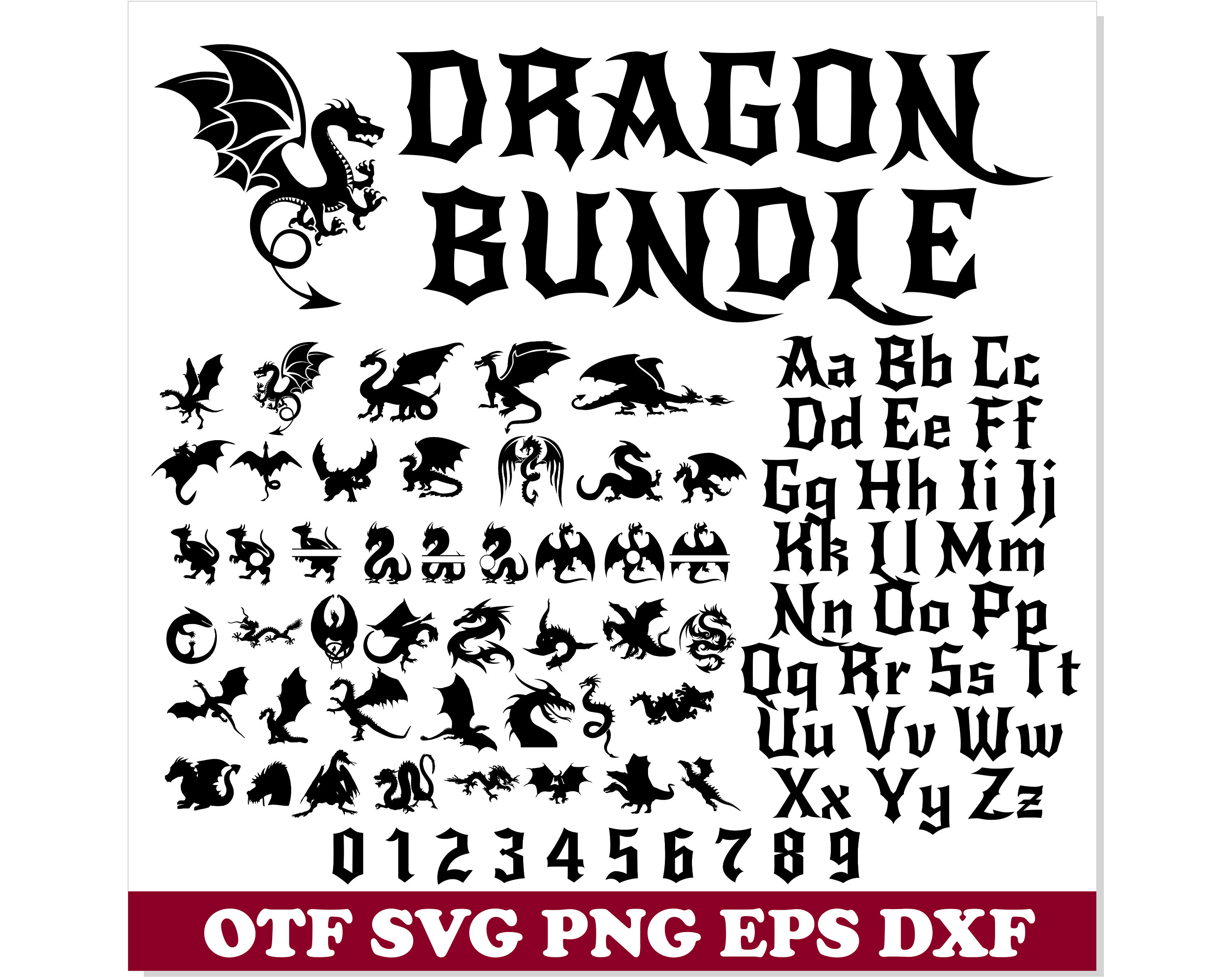 dragon　Letter Dragon Font TTF, Dragon SVG Bundle, Dragon Svg, Dragon Png