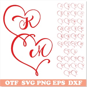 Monograma Corazón Fuente TTF SVG PNG, Corazones de fuente del Día de San Valentín, Fuente de boda monograma, Fuente de corazón svg, Letras de corazones svg, Fuente de amor svg