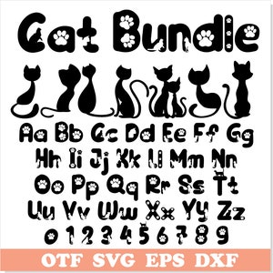 Cat Bundle | Cat Font TTF, Cat SVG PNG, Cat Font svg, Cat Kitty Font, Cat Bundle png, Cat letters svg, Cat Paw svg, Kitty svg Cricut