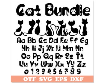 Paquete de gato / Fuente de gato TTF, Gato SVG PNG, Fuente de gato svg, Fuente de gatito de gato, Paquete de gato png, Letras de gato svg, Pata de gato svg, Kitty svg Cricut