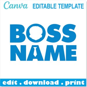 Modello modificabile Afro Boss Boy PNG Canva / Boss Boy personalizzato fai da te / Nome personalizzato Boss Boy / Carattere Afro Baby Boy, maglietta per compleanno neonato