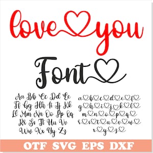 Love you Font with Hearts, Valentines Day Font, Heart Font, Script Font, Cursive Font, Valentine font, Cute font, Font with Tails, Love font