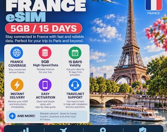 Frankrike eSIM 5 GB — 15 dagar | Rese-eSIM | Omedelbar leverans