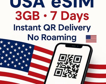 eSIM de EE. UU. - 3 GB, plan de datos de 7 días, entrega instantánea, sin roaming