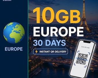 Europeiskt eSIM — 10 GB i 30 dagar | Över 40 länder | Omedelbar QR-leverans | Resedataplan