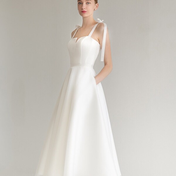 Robe de mariée midi Robe de mariée en satin Robe de mariée civile Robe de cocktail Robe de mariée modeste