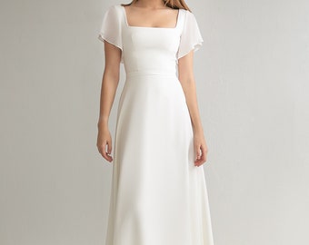 Robe de mariée modeste | Robe de mariée simple | Robe de mariée en crêpe | Robe à manches flottantes