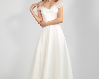 Midi Brautkleid Standesamtkleid Cocktailkleid Bescheidenes Hochzeitskleid