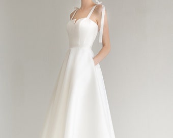 Robe de mariée midi Robe de mariée en satin Robe de mariée civile Robe de cocktail Robe de mariée modeste