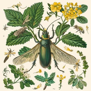 Vintage Botanical Beetle Print | Digital Download | Antique Entomology Illustration | Nature-Inspired Wall Art | Scientific Insect Poster