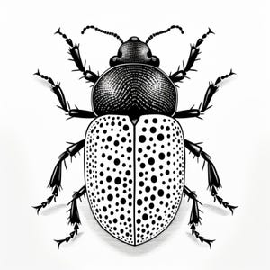 Black and White Beetle Clip Art – Linocut-Style, High-Detail Bug Illustration | Entomology Wall Art | Monochrome Bug Poster